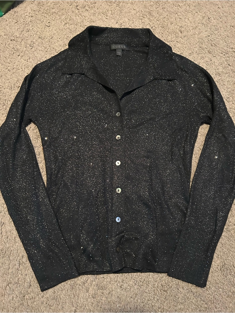 GUESS Black Metallic Button-Up Shirt